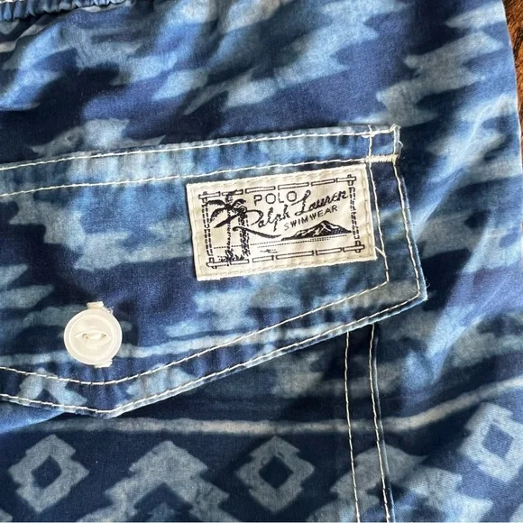 Polo Ralph Lauren Traveler Swim Shorts Trunks Mens Large Indigo Blue Geo Pony